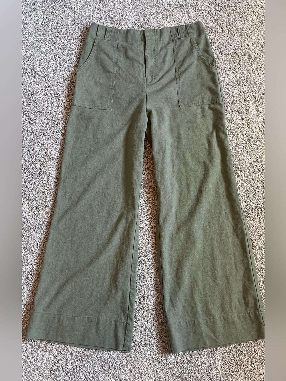 Cotton Candy Wide Leg Linen-Blend Pants in Olive
